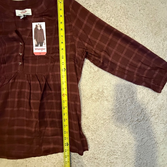 Wrangler Plaid Peasant Blouse Brown Size M NWT - Picture 10 of 13